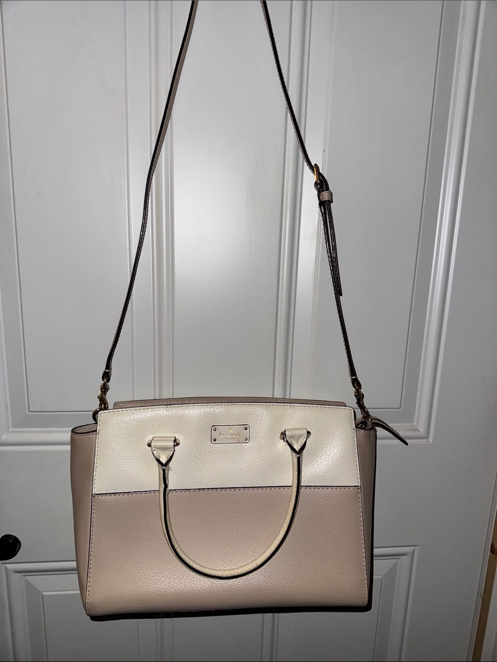 kate spade Two-Tone Cream and Taupe Leather Satchel with matching wallet